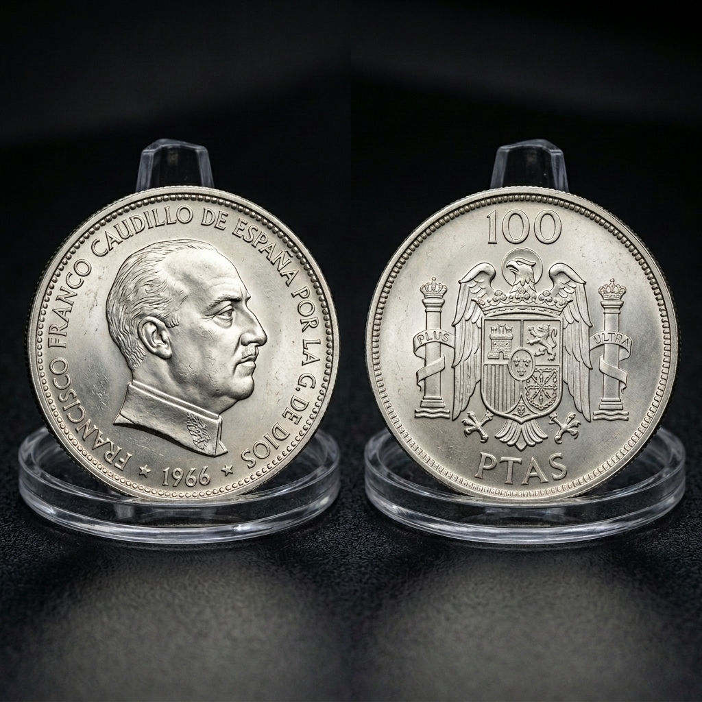 Showcase de la moneda 100 Pesetas de Franco (Plata 1966)