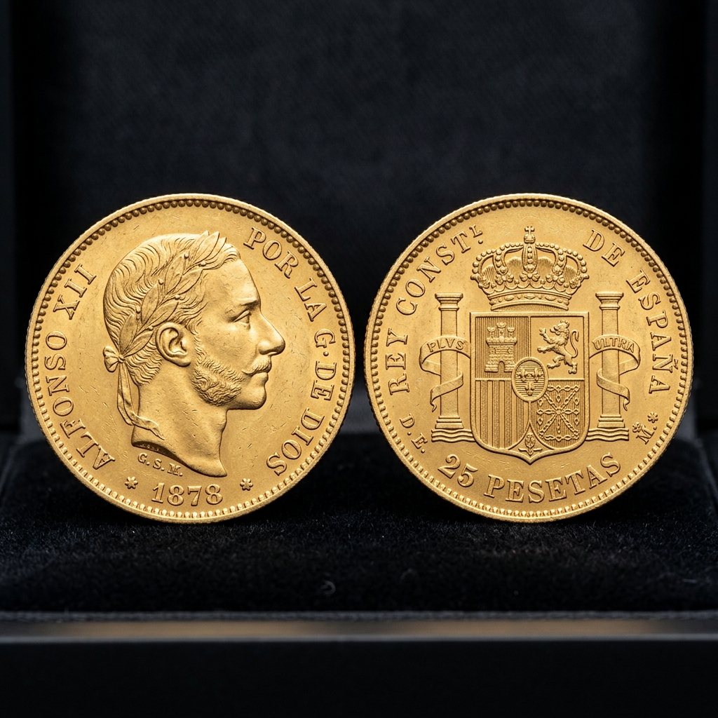 Anverso y reverso de 25 Pesetas Alfonsinas