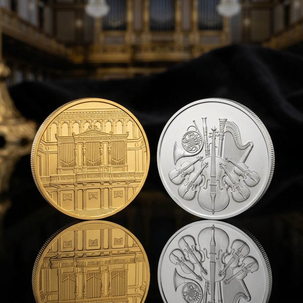 Showcase de la moneda Filarmónica de Viena